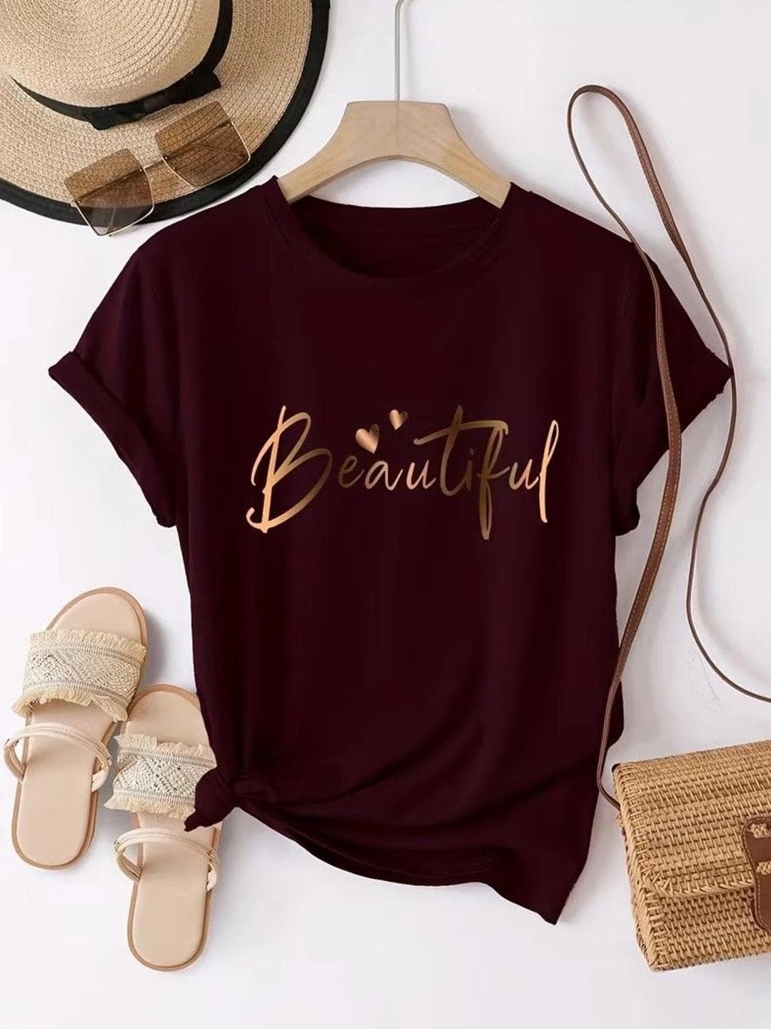 RIZIMCLOTHING Women Typography Printed Slim Fit T-shirt