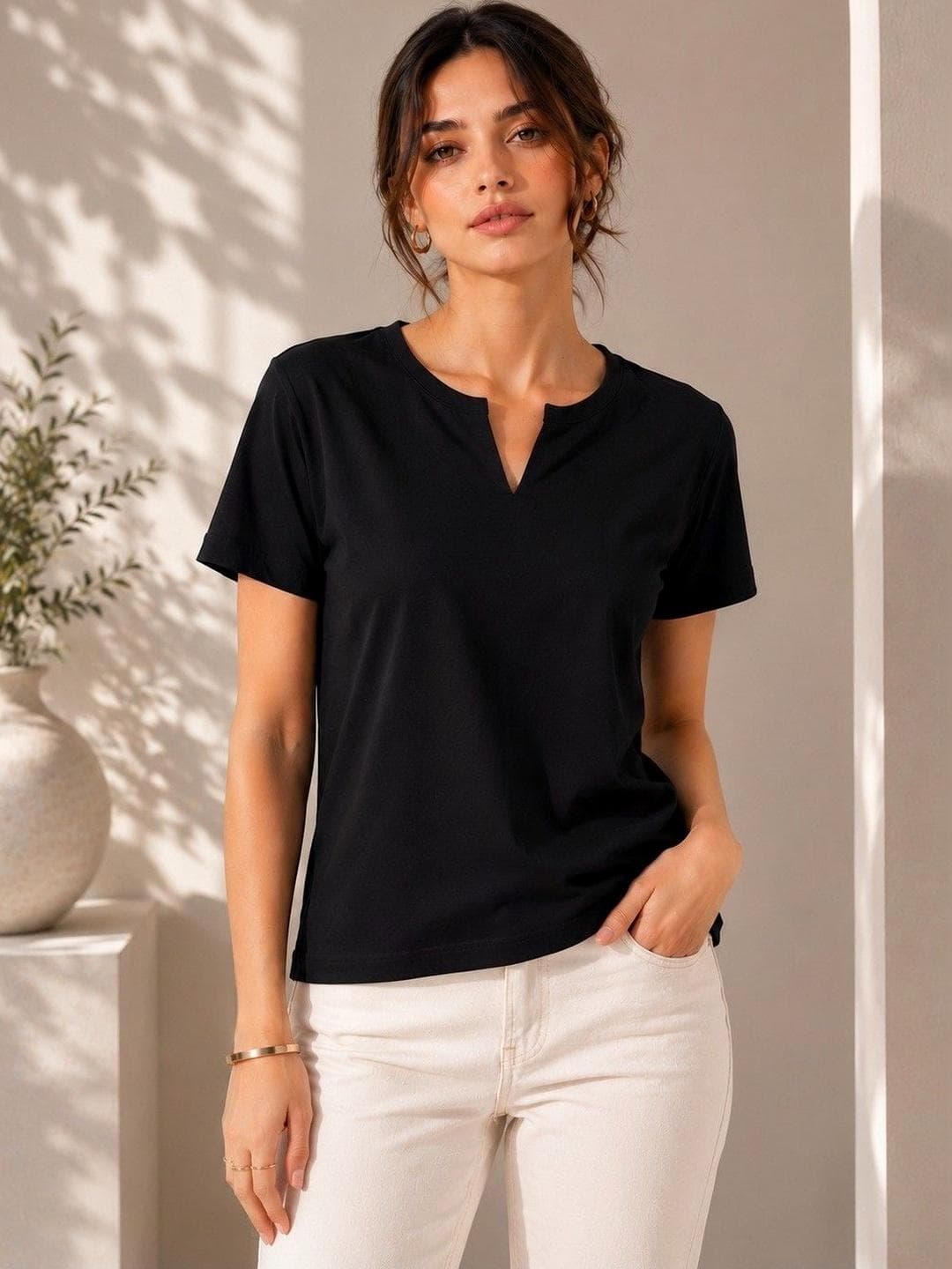 Adyavastram Women V-Neck T-shirt