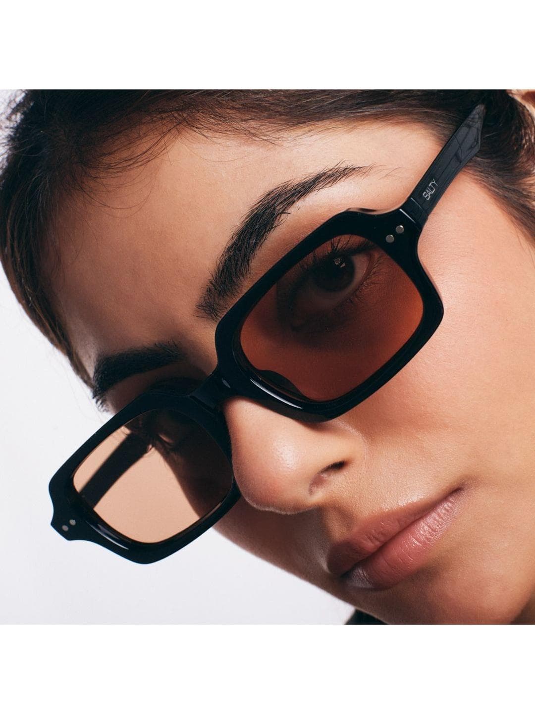 SALTY Women Brown Lens & Black Rectangle Sunglasses with