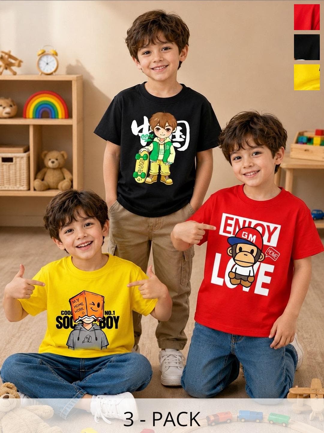 KEESOR Boys Pack of 3 Cotton T-shirt