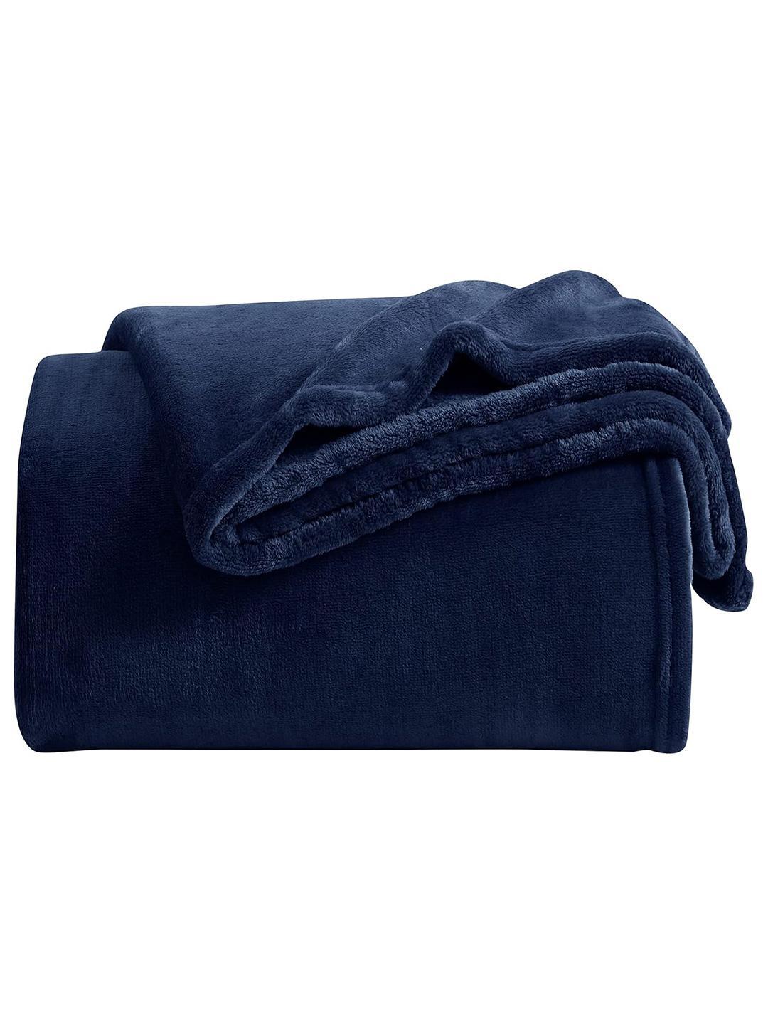 Buy Cortina Navy Blue Solid AC Room 350 GSM Double Bed Blanket - - Home for Unisex