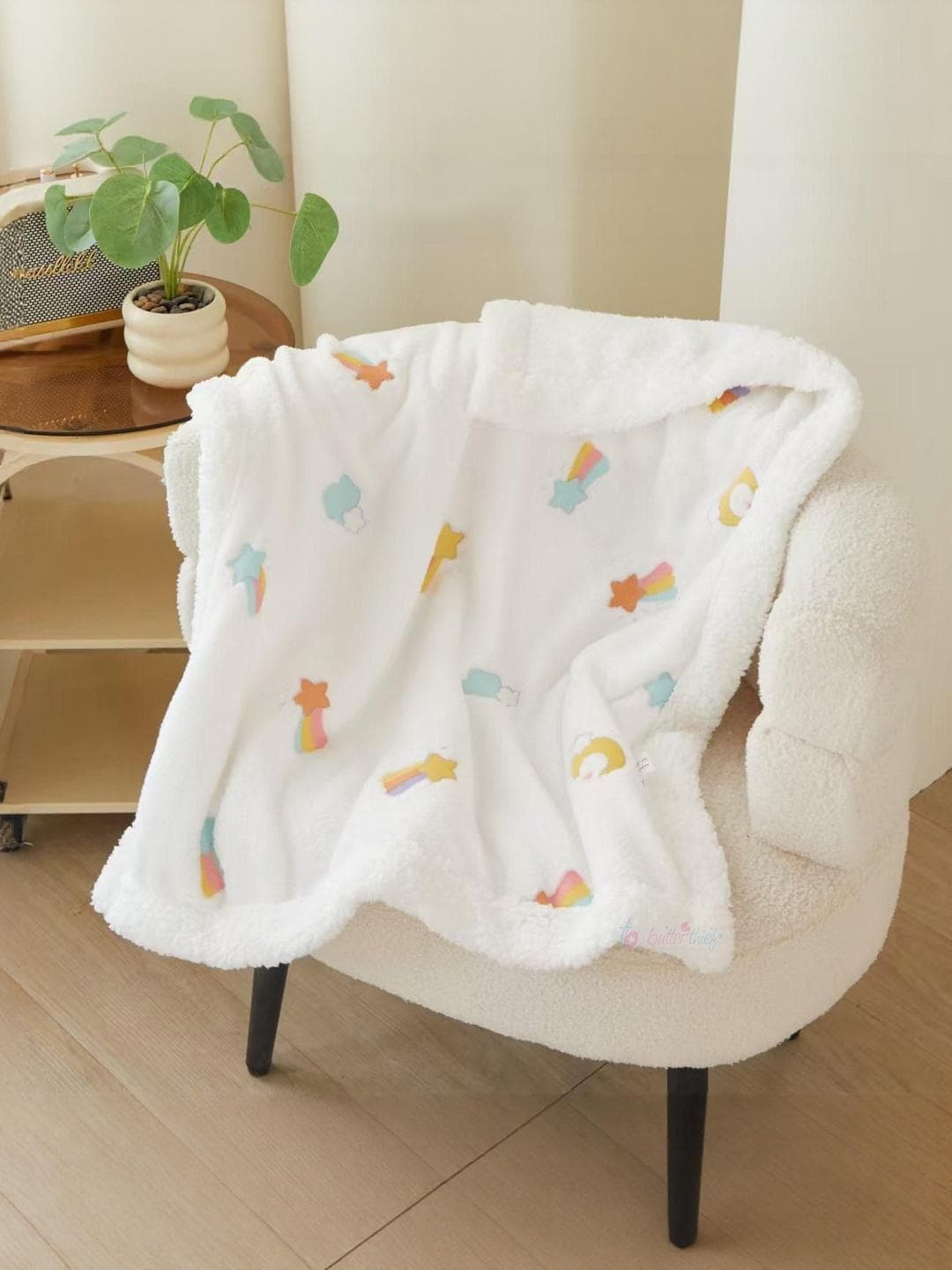Butterthief Kids White & Yellow Cartoon Characters Sherpa Heavy Winter 233 GSM Blanket