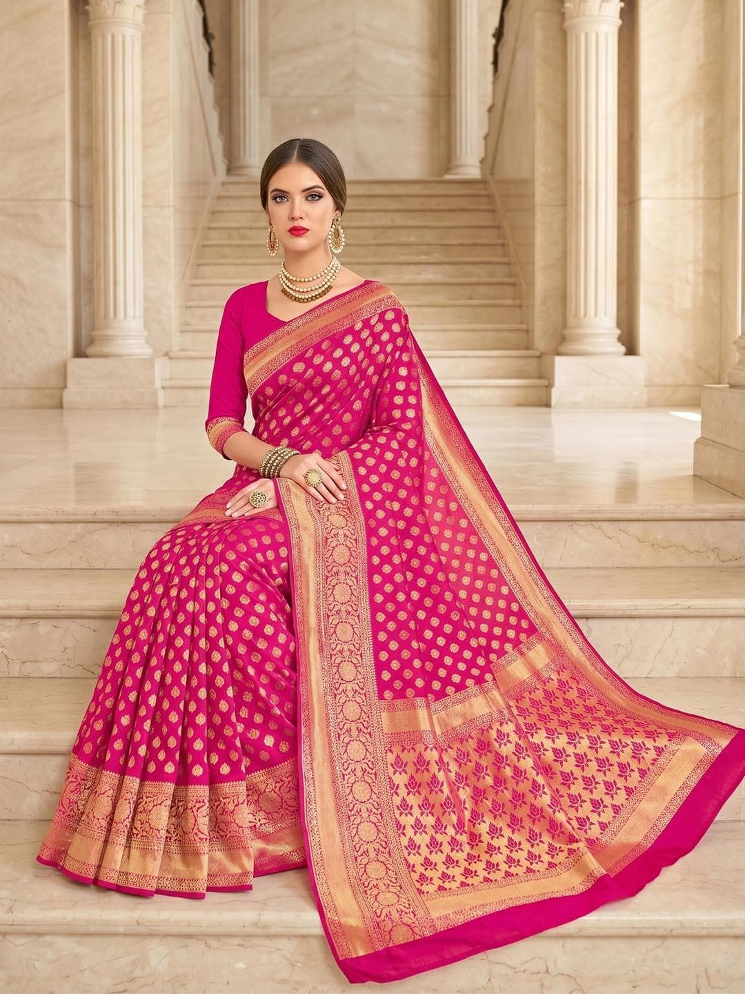 FABLAND Ethnic Motifs Zari Silk Blend Heavy Work Kanjeevaram Saree