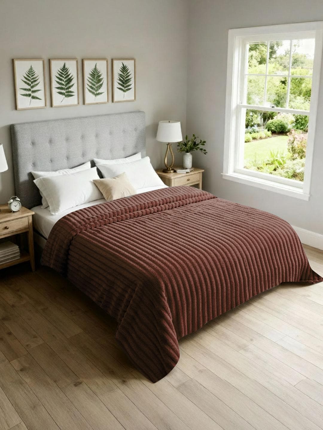 Cortina Dark Brown 350 GSM Striped Single AC Blanket