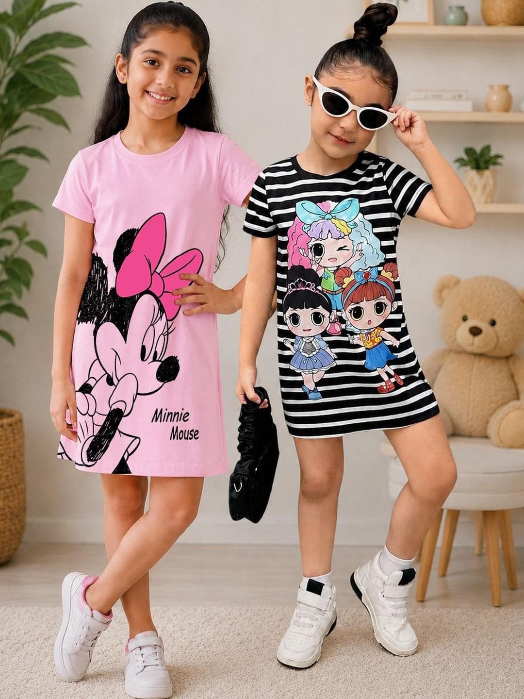 KEESOR Girls Pack of 2 Printed T-shirt Dresses