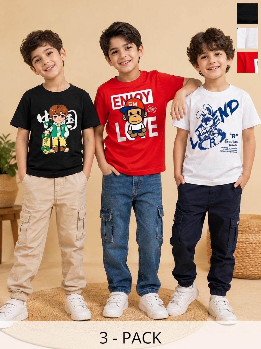 KEESOR Boys Pack of 3 Cotton T-shirt