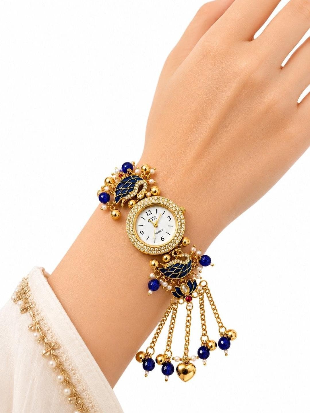 ARISTAL Jewellery Women Dial & Embellished Straps Analogue Watches Blue Swan & Lotus Watch