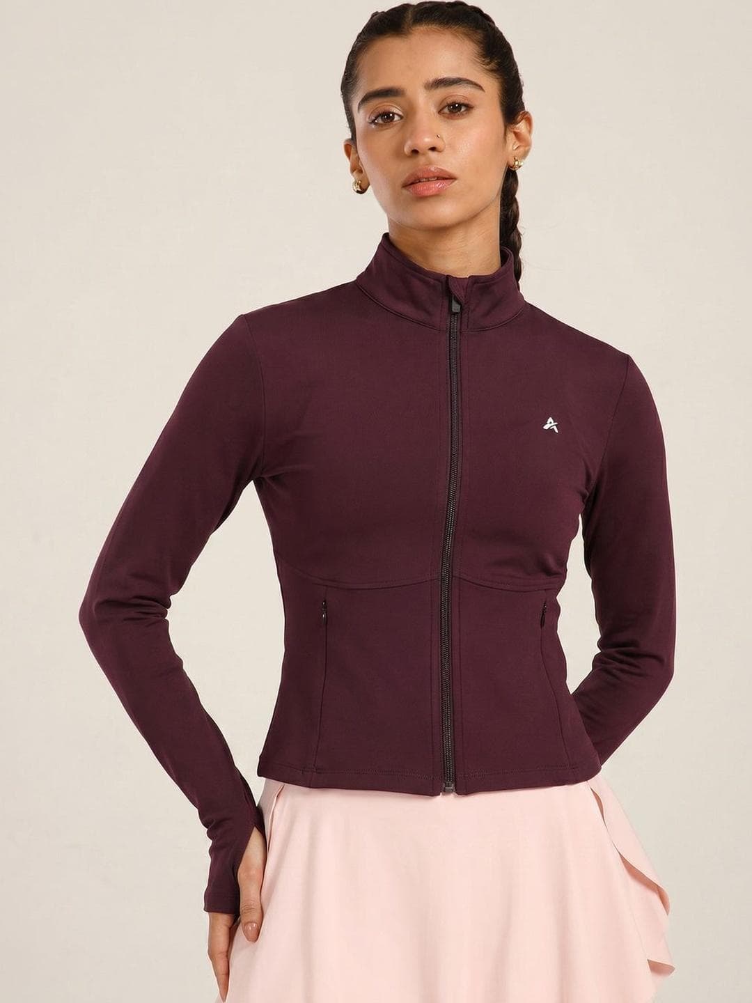 ATHLISIS Women Stand Collar Solid Sporty Jacket