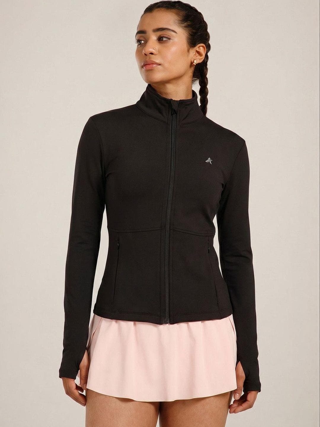 ATHLISIS Women Stand Collar Solid Sporty Jacket
