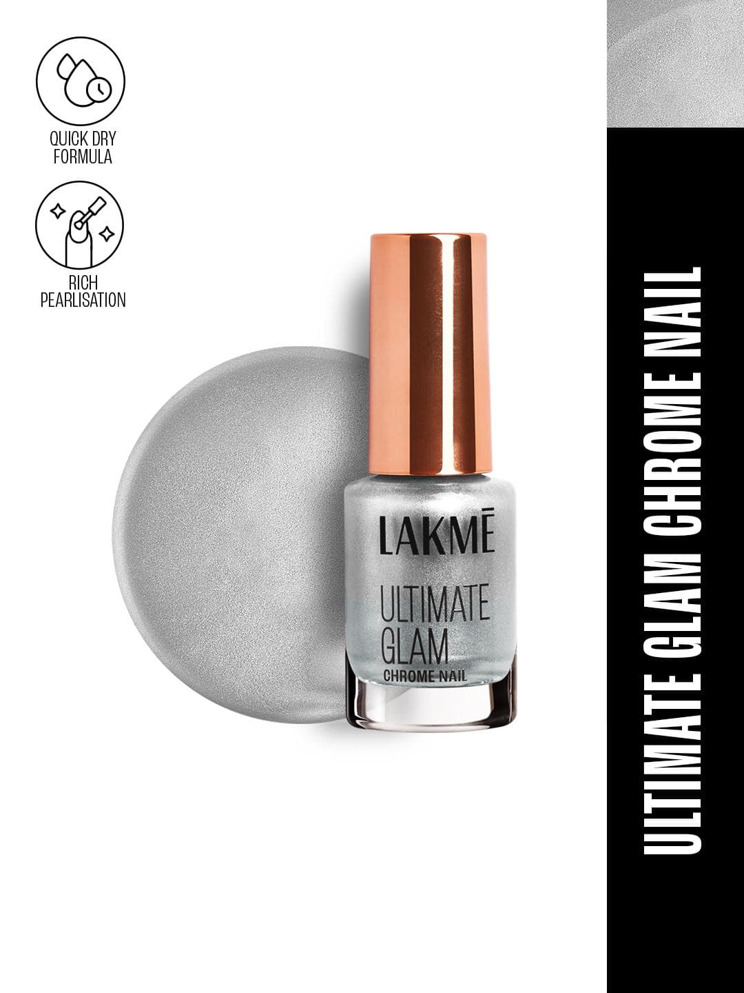 Lakme Ultimate Glam Chrome Nail Paint with Quick Dry Formula 6 ml - Silver