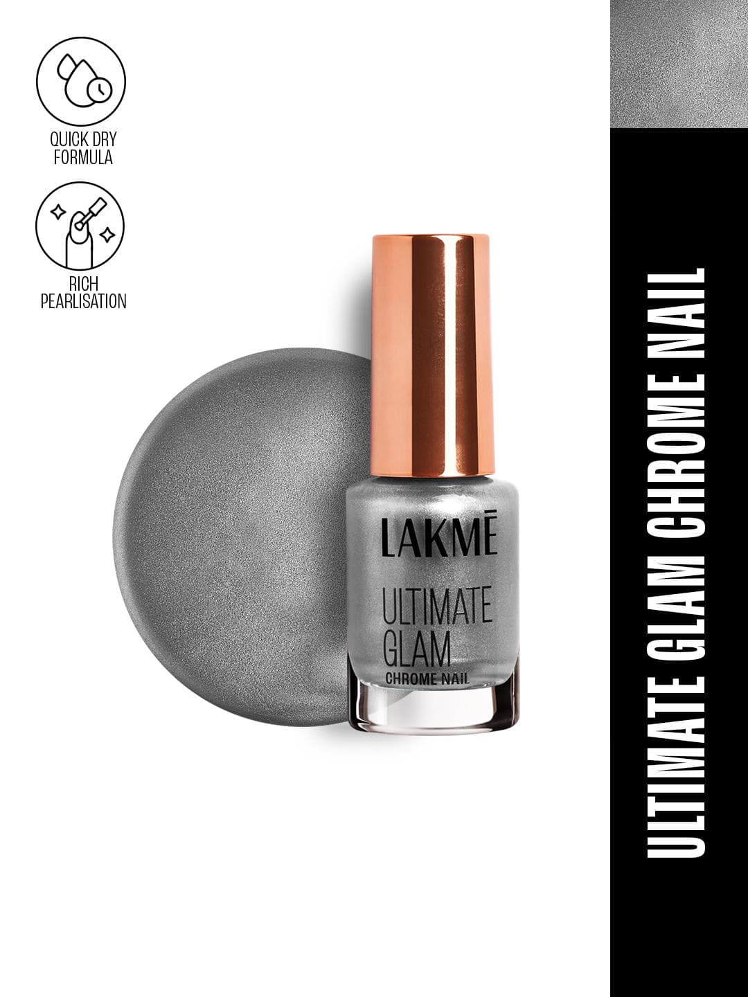 Lakme Ultimate Glam Chrome Nail Paint with Quick Dry Formula 6 ml - Gunmetal