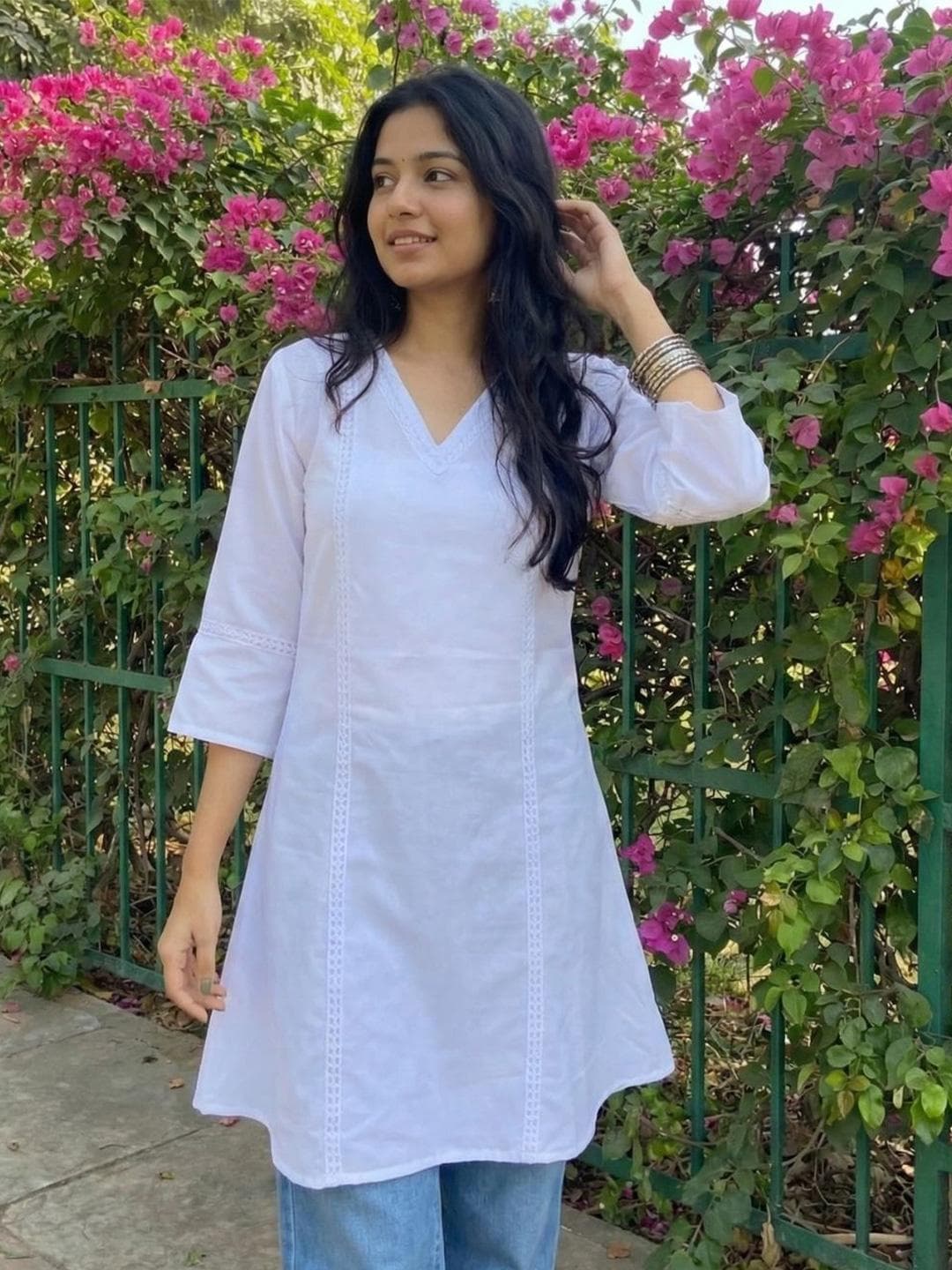 KALINI Women's Rayon Solid A-line White Kurta