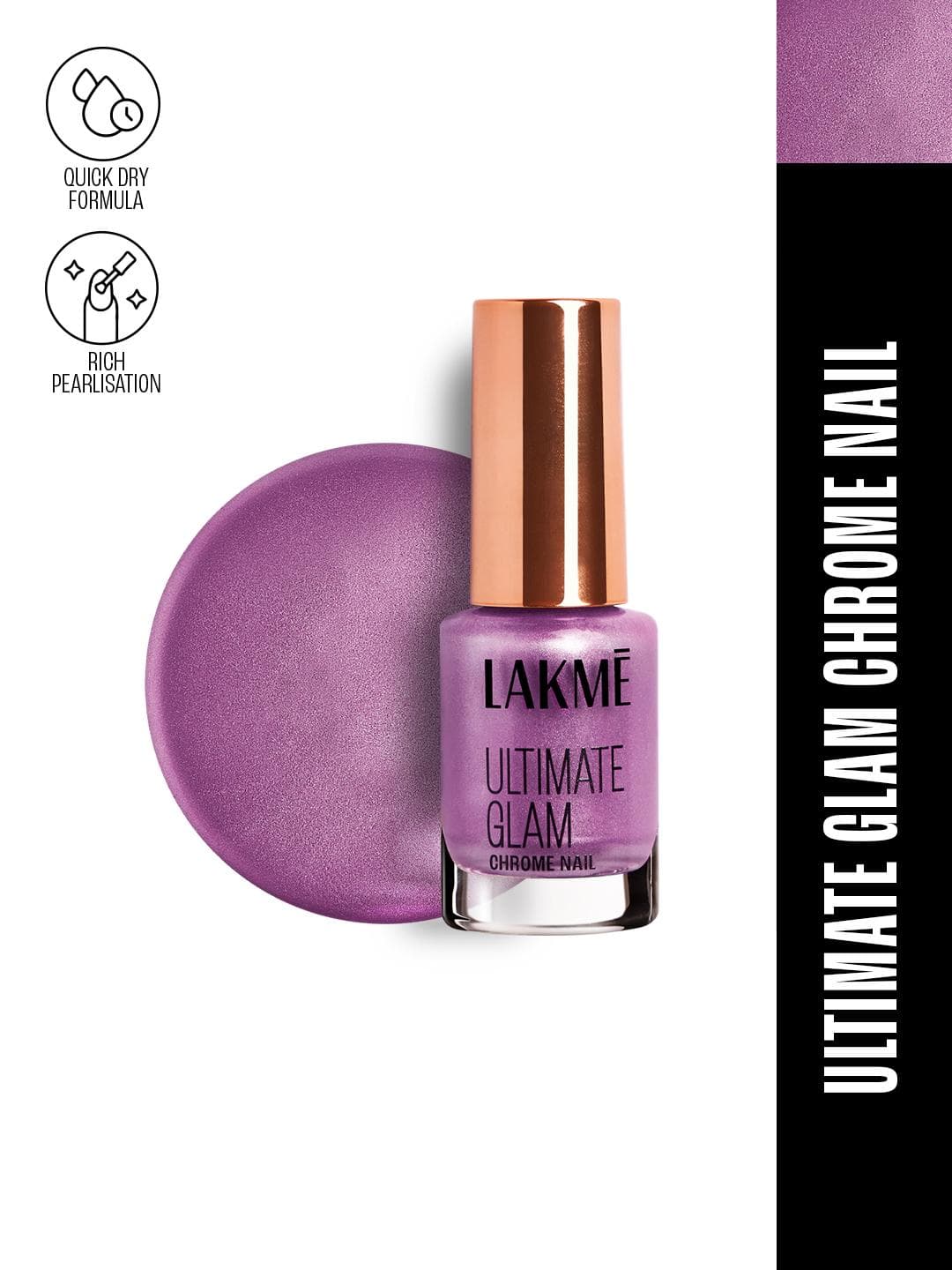 Lakme Ultimate Glam Chrome Nail Paint with Quick Dry Formula 6 ml - Fuschia