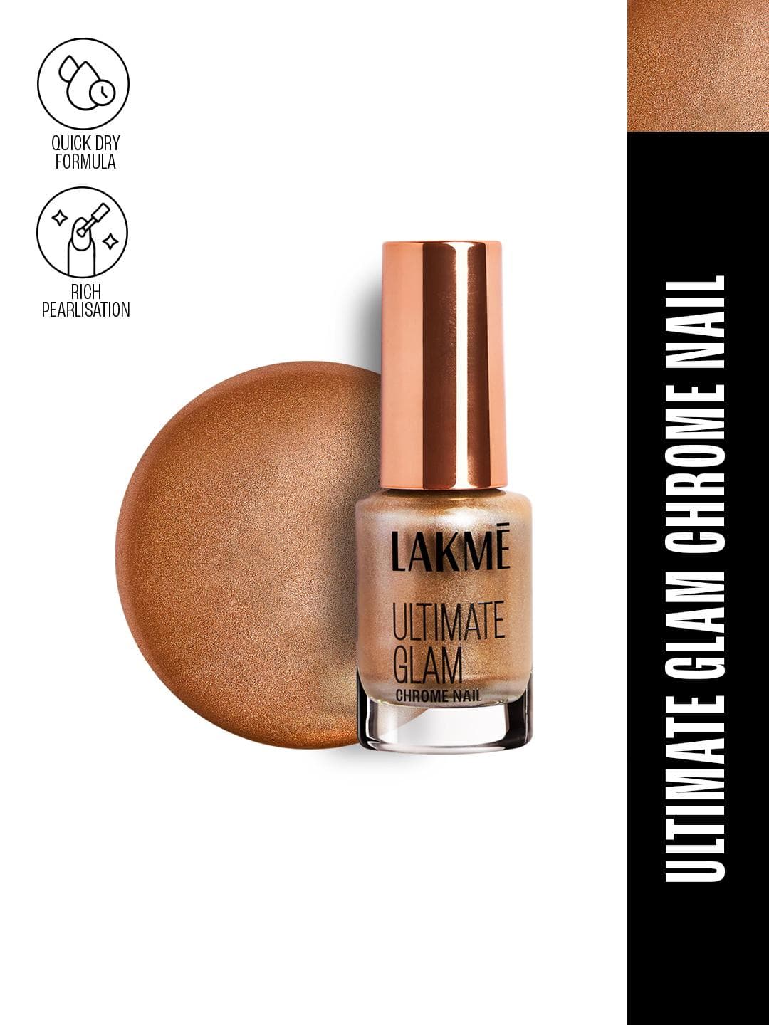 Lakme Ultimate Glam Chrome Nail Paint with Quick Dry Formula 6 ml - Rust