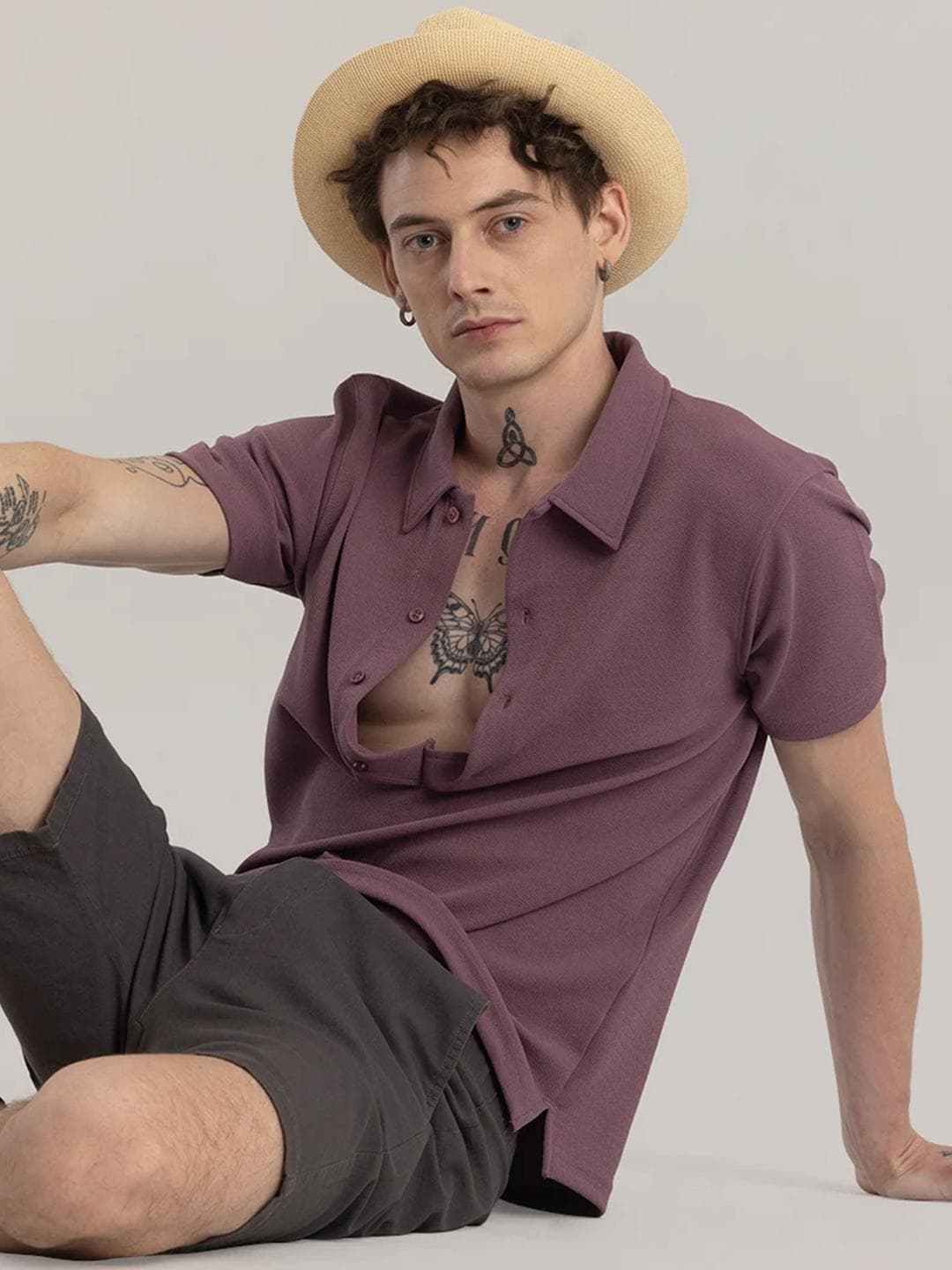 Snitch Mauve Polo Collar Short Sleeves Slim Fit T-shirt