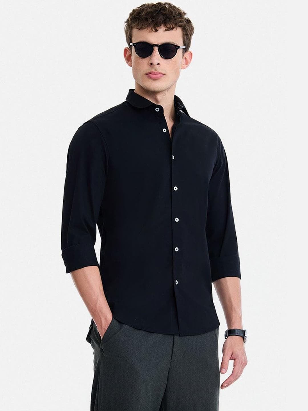 Snitch Black Solid Shirts