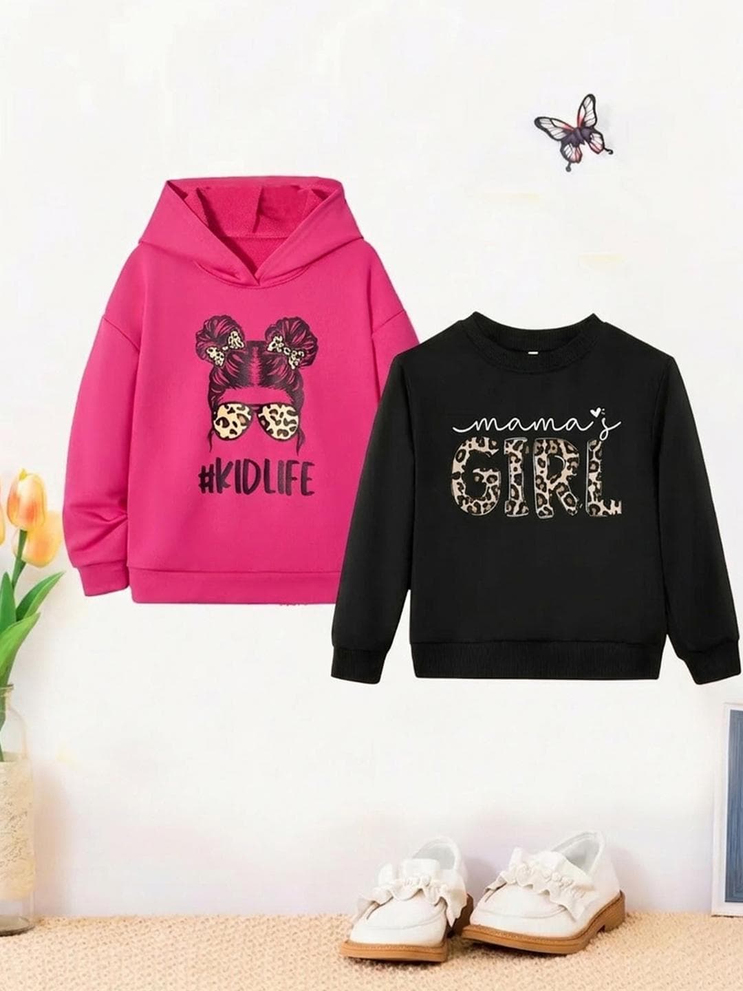 KEESOR Girls Pack of 2 Typography Printed Hooded Cotton Pullover Sweatshirt
