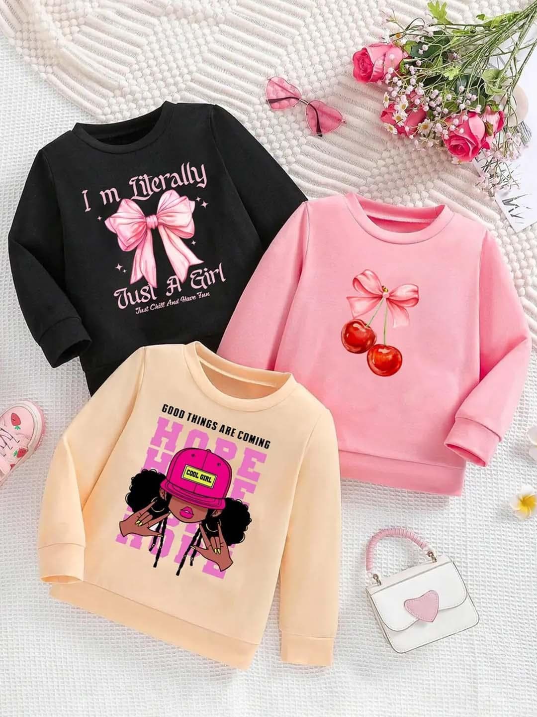 KEESOR Girls Pack of 3 Multi Cotton Tshirts
