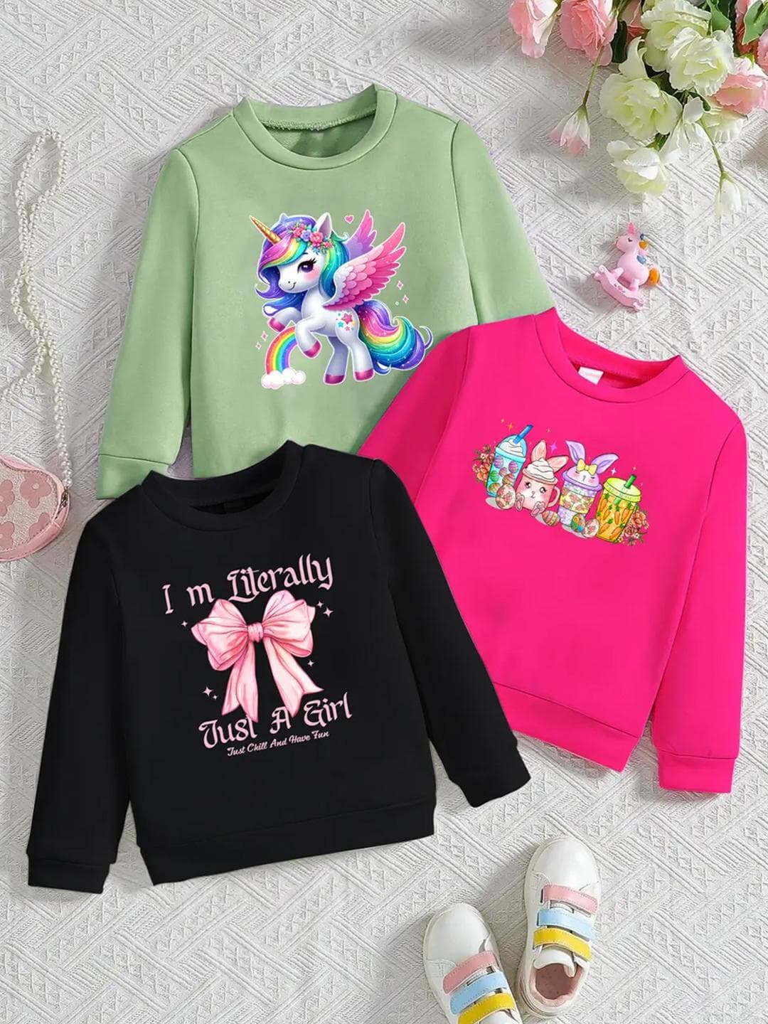 KEESOR Girls Pack of 3 Multi Cotton Tshirts
