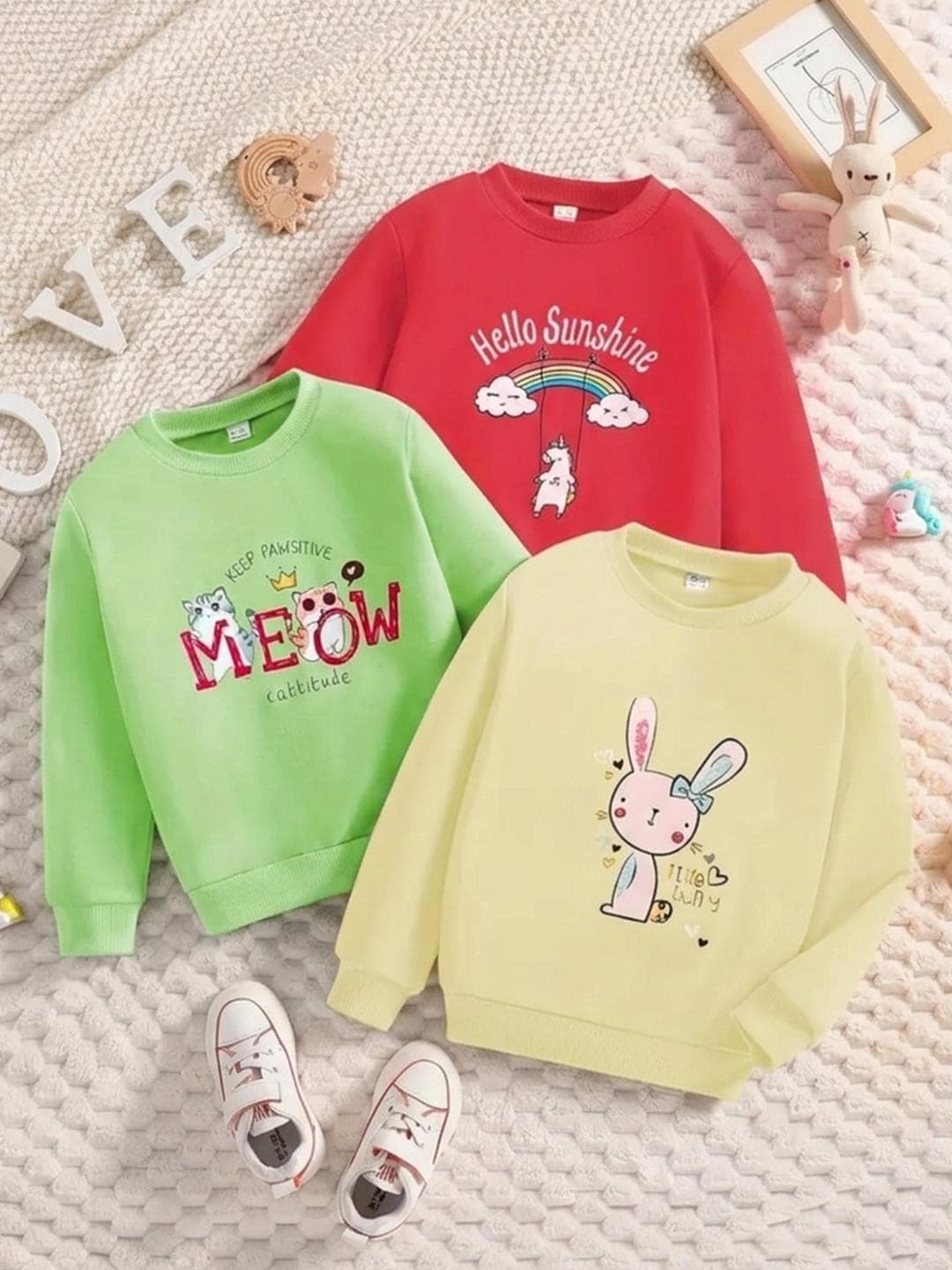 KEESOR Girls Pack of 3 Printed Multi Cotton Tshirts
