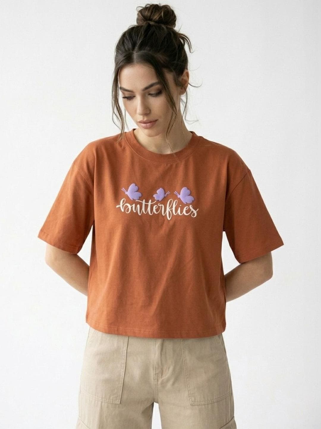 Glitchez Women Brown Graphic Printed Cotton T-shirt