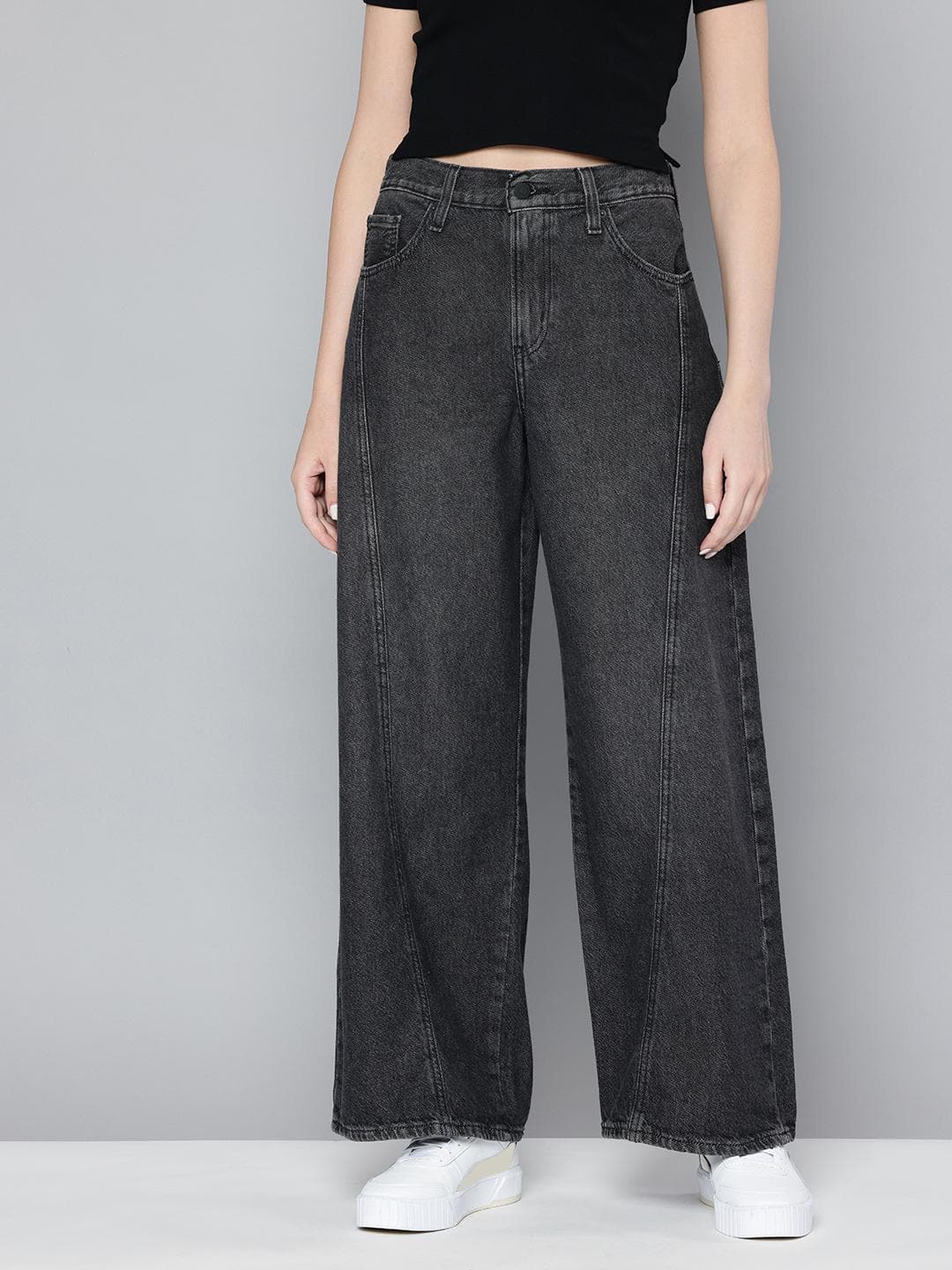 Levis Women Straight Loose Fit Mid-Rise Pure Cotton Jeans