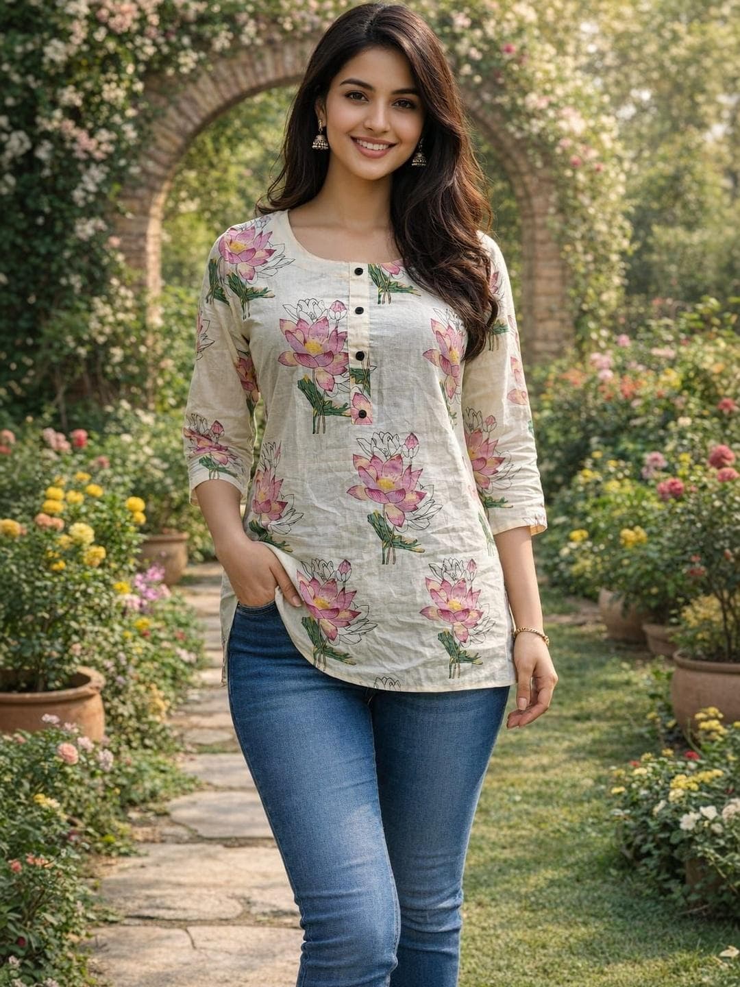 PARIKSHIT Women Floral Printed Pure Cotton Peplum Tops