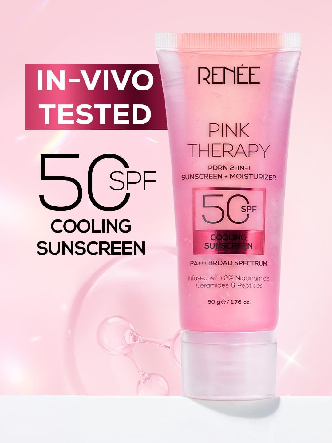 Buy RENEE Pink Therapy PDRN 2 In 1 Sunscreen + Moisturizer SPF 50 PA+++ In Vivo Tested 50g - - Personal Care for Women