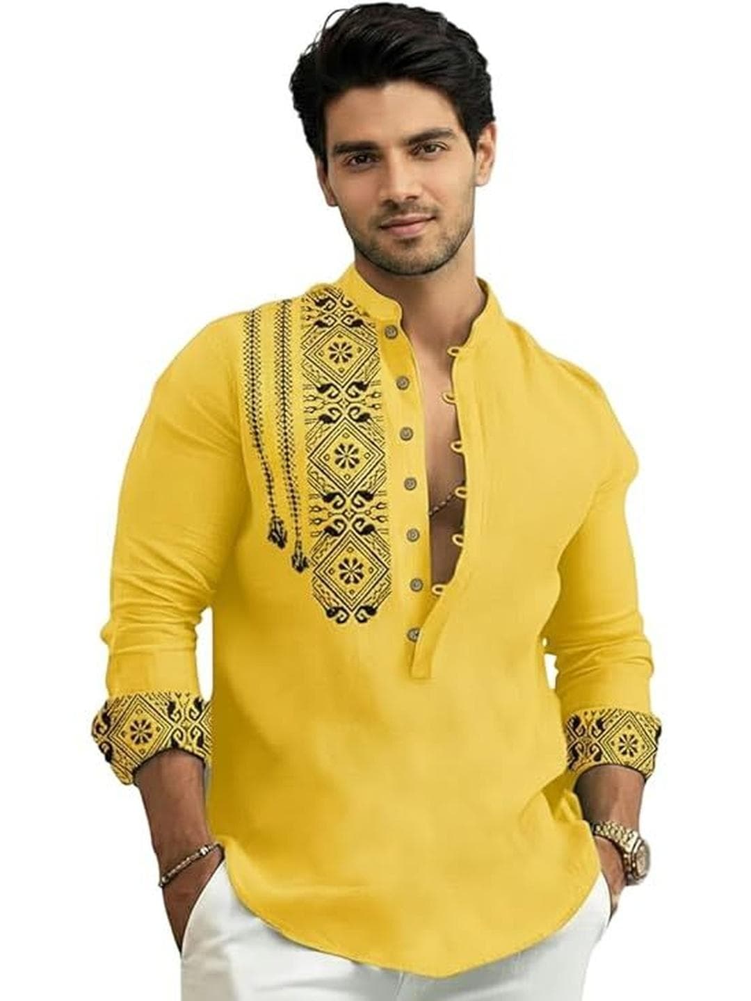 Deelmo Men Geometric Printed Kurta