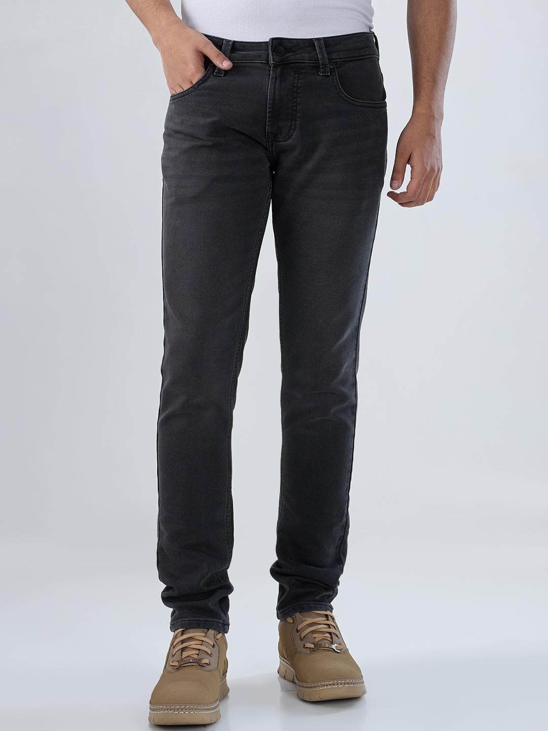 Spykar Men Slim Fit Low Rise Stretchable Black Jeans