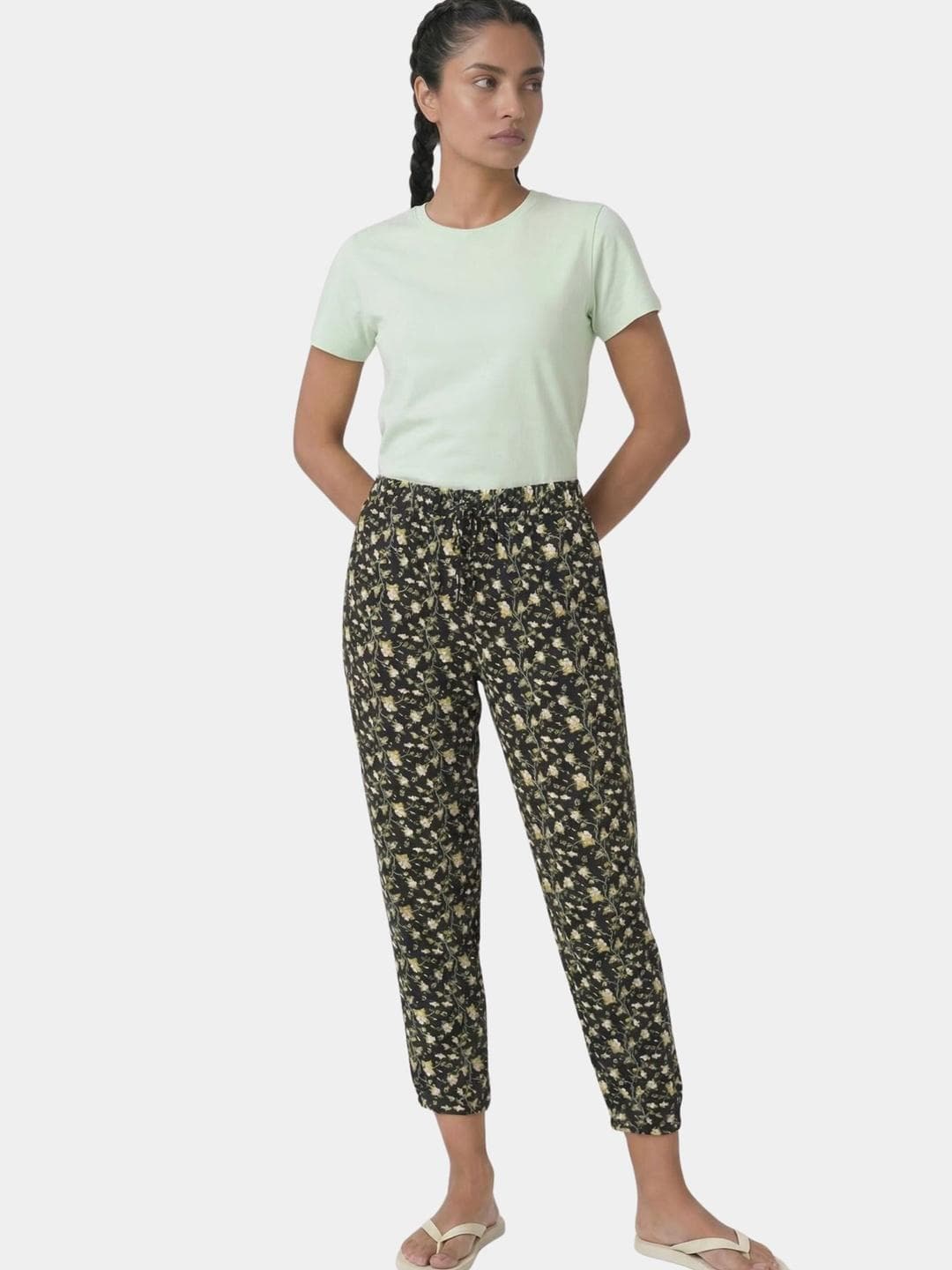Enamor Women Mid Rise 7/8 Length Drawstring Closure Lounge Pants Relaxed Fit E048