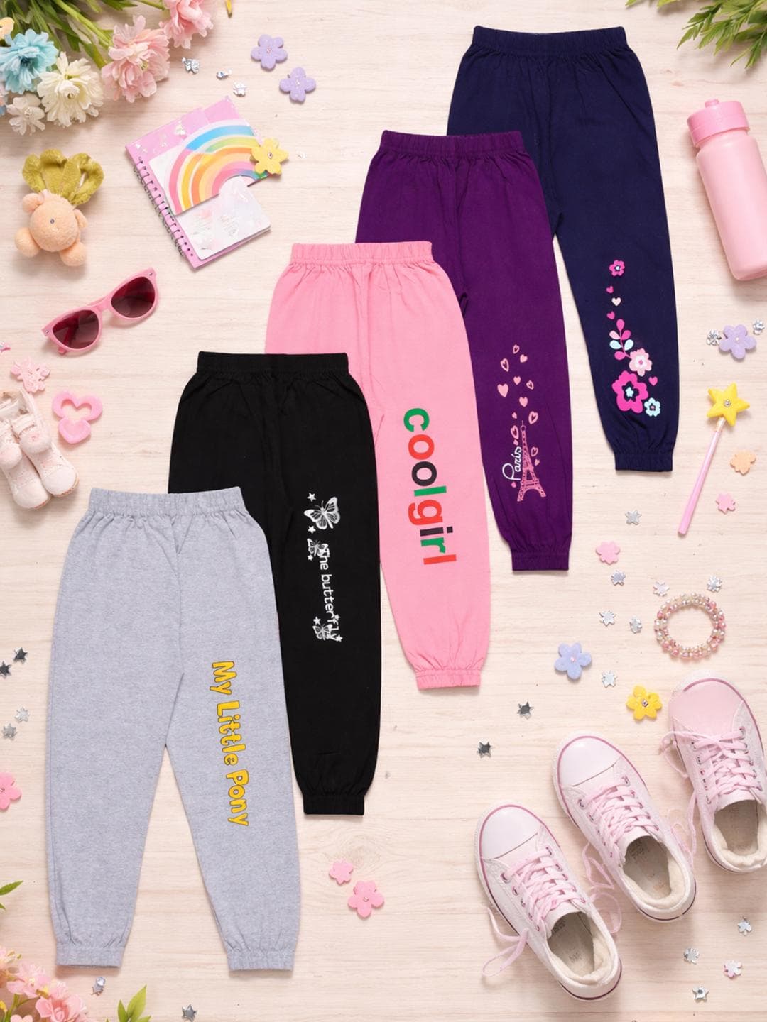 FAZZA Girls Pack Of 5 Printed Pure Cotton Jogger