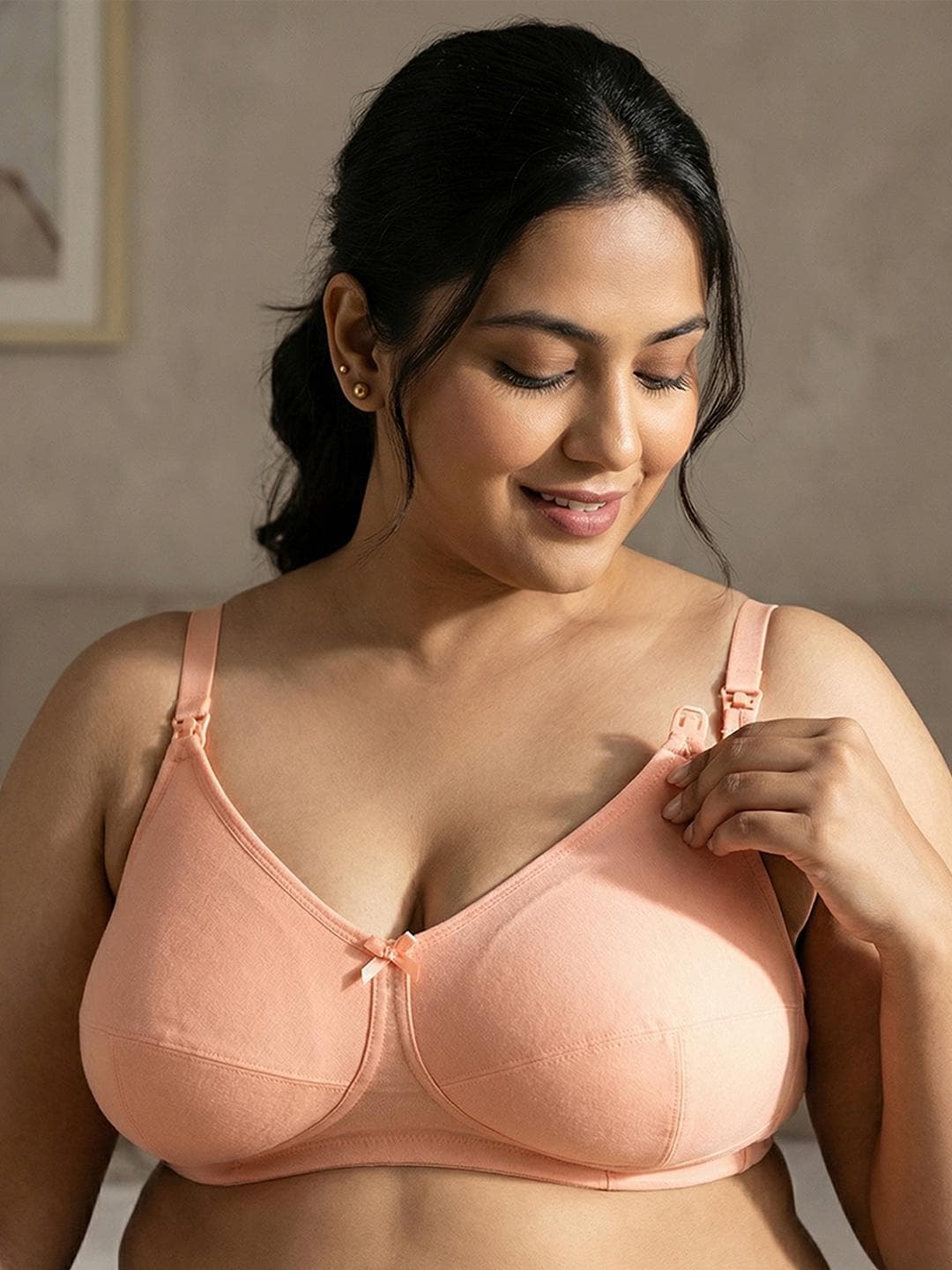 Buy Zivame Peach Coloured Solid Non Wired Non Padded Maternity Bra - - Apparel for Women