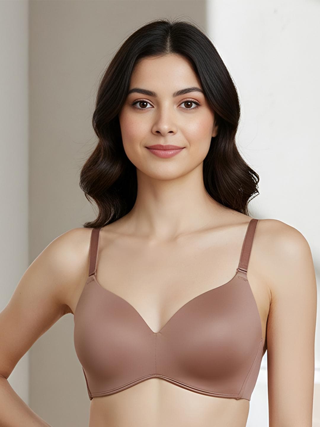 Zivame Brown Solid Non-Wired Lightly Padded T-shirt Bra ZI1494FASHABRWN