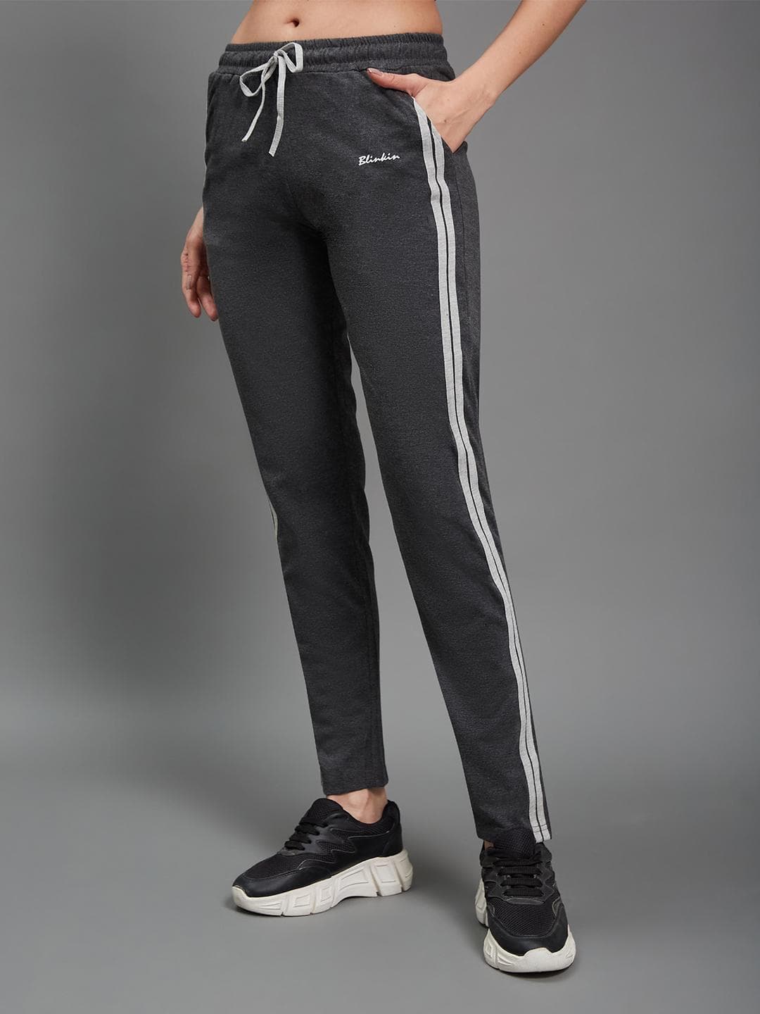 Blinkin Women Side Striped Cotton Mid-Rise Relaxed-Fit Track Pants