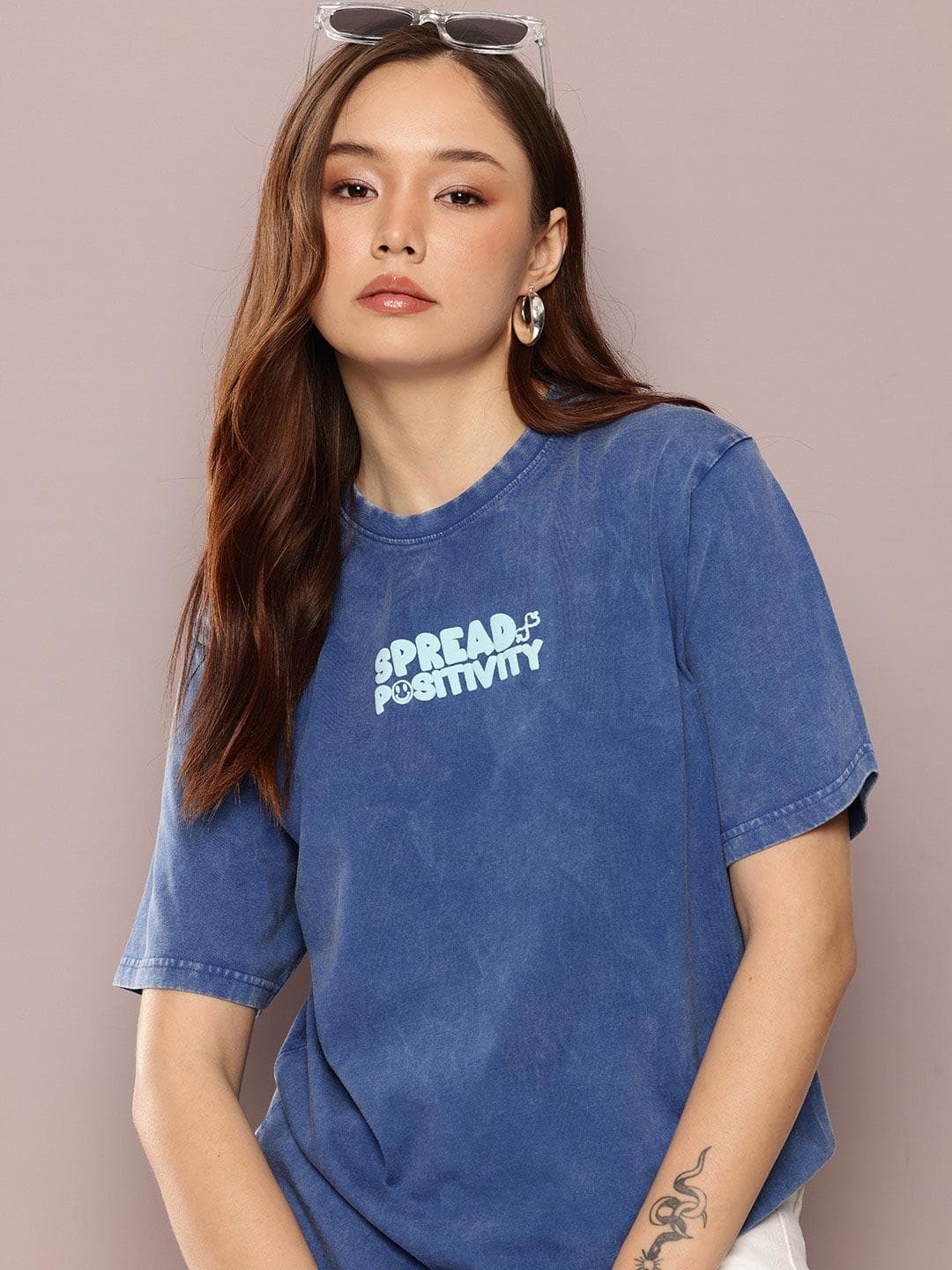 DILLINGER Women's Acid Washed Oversized Puff Printed Tshirt