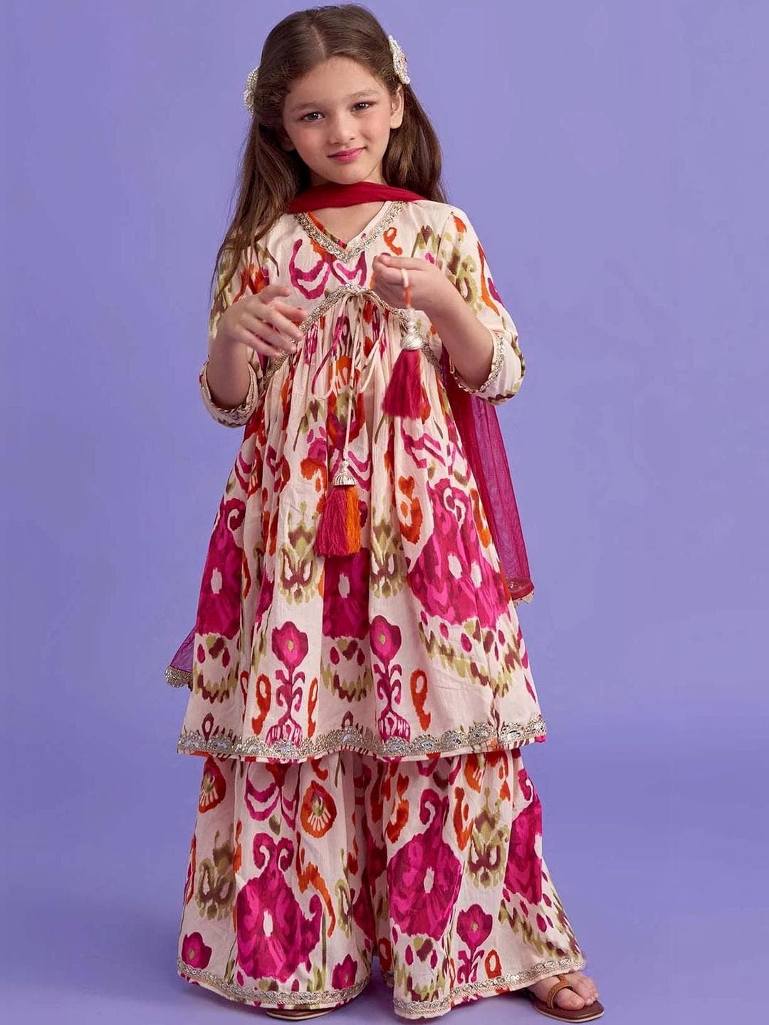 BAESD Girls Printed Regular Kurti with Sharara & With Dupatta
