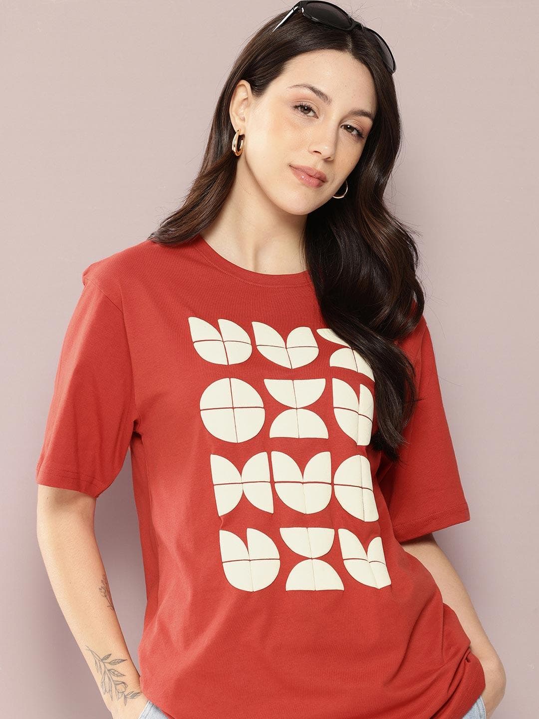 DILLINGER Women Puff Print Round Neck Oversized T-shirt