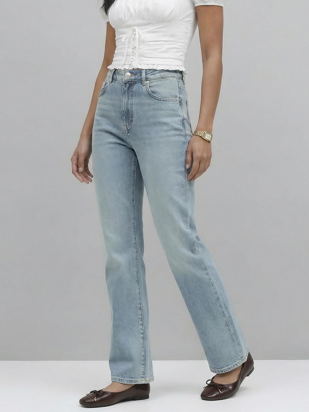 Levis Women 726 Flared High-Rise Light Fade Stretchable Jeans
