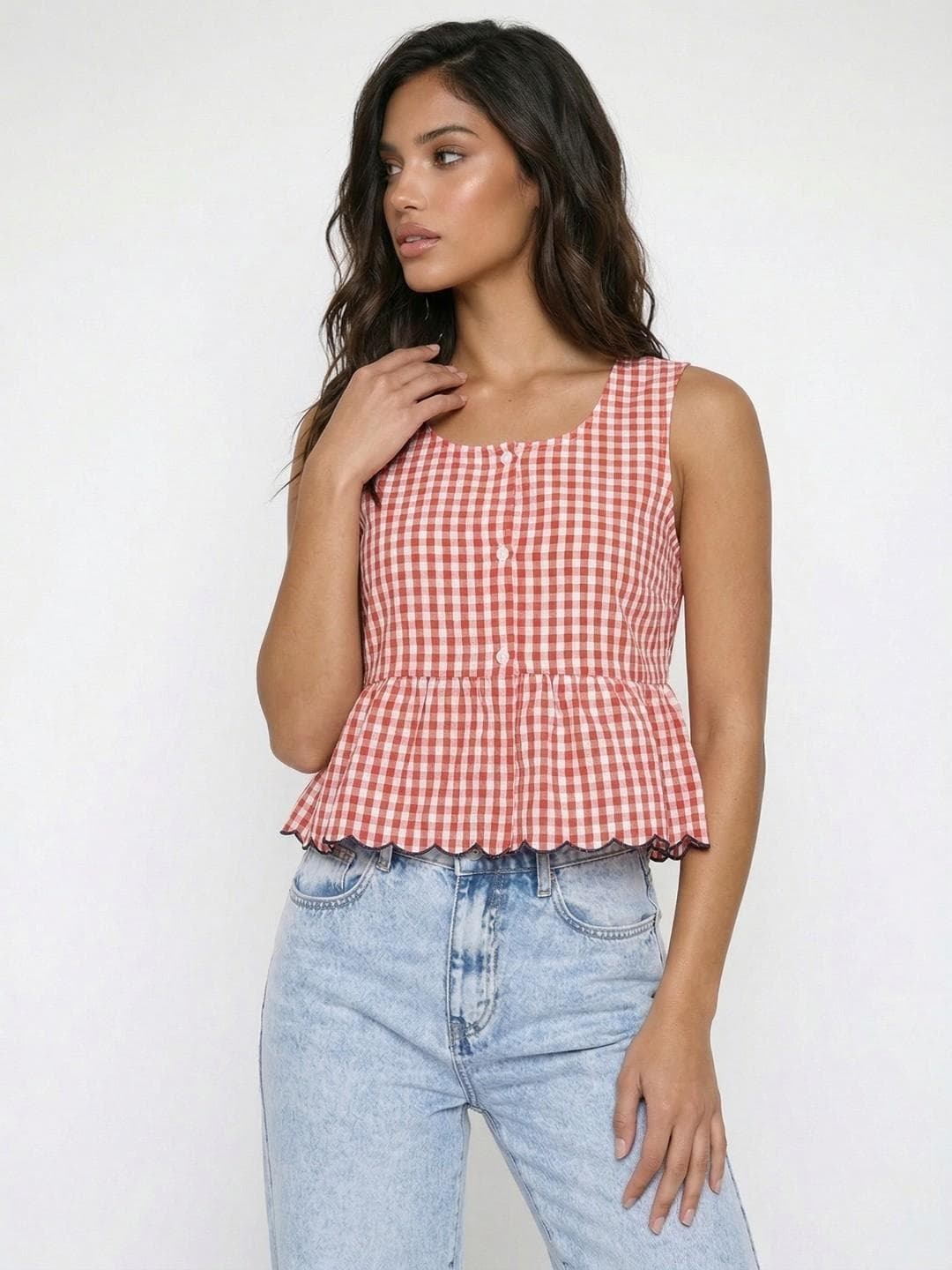 glitchez Checked Crop Top