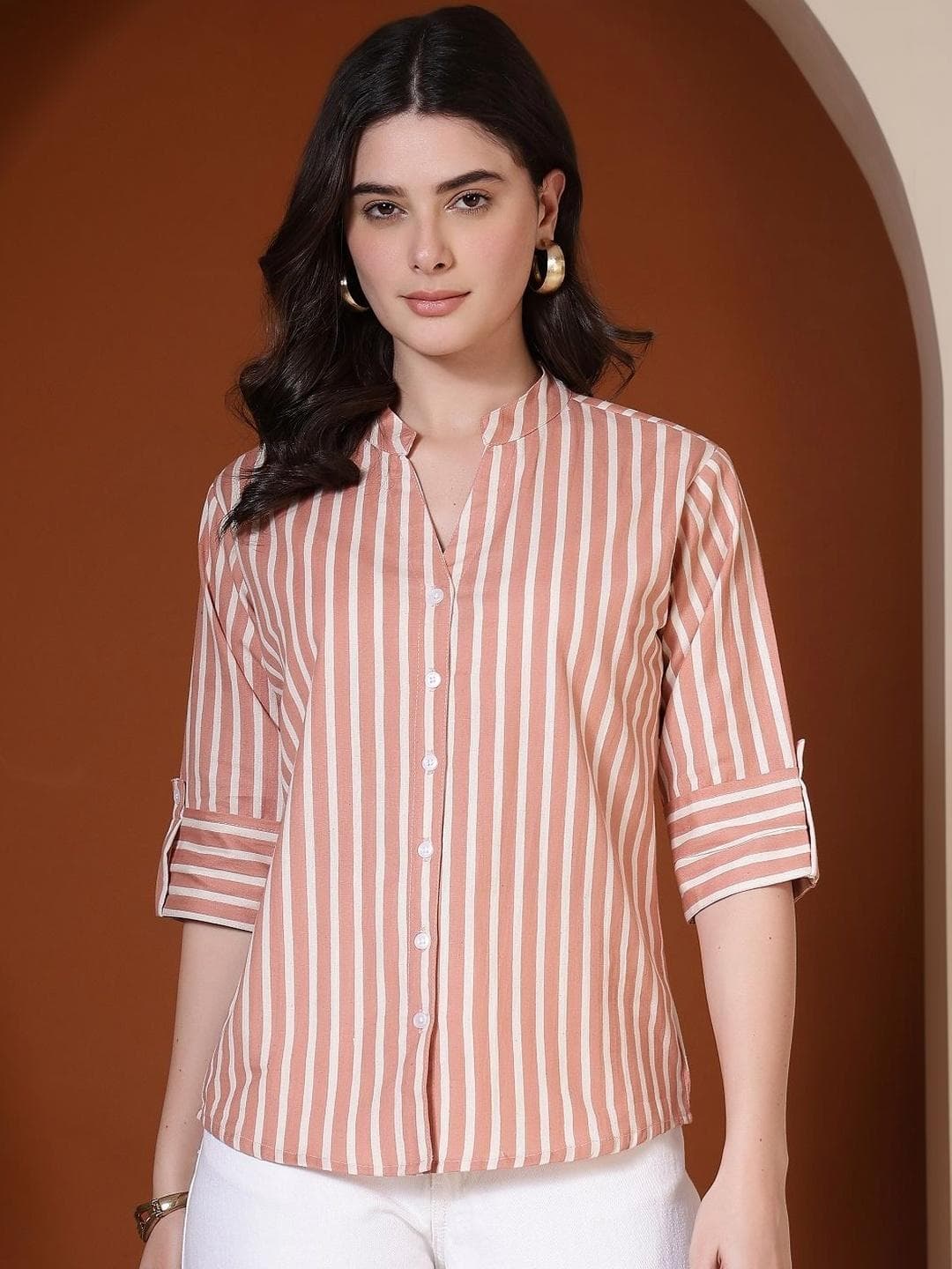 GUDWEARS Women Classic Multi Stripes Striped Formal Shirt