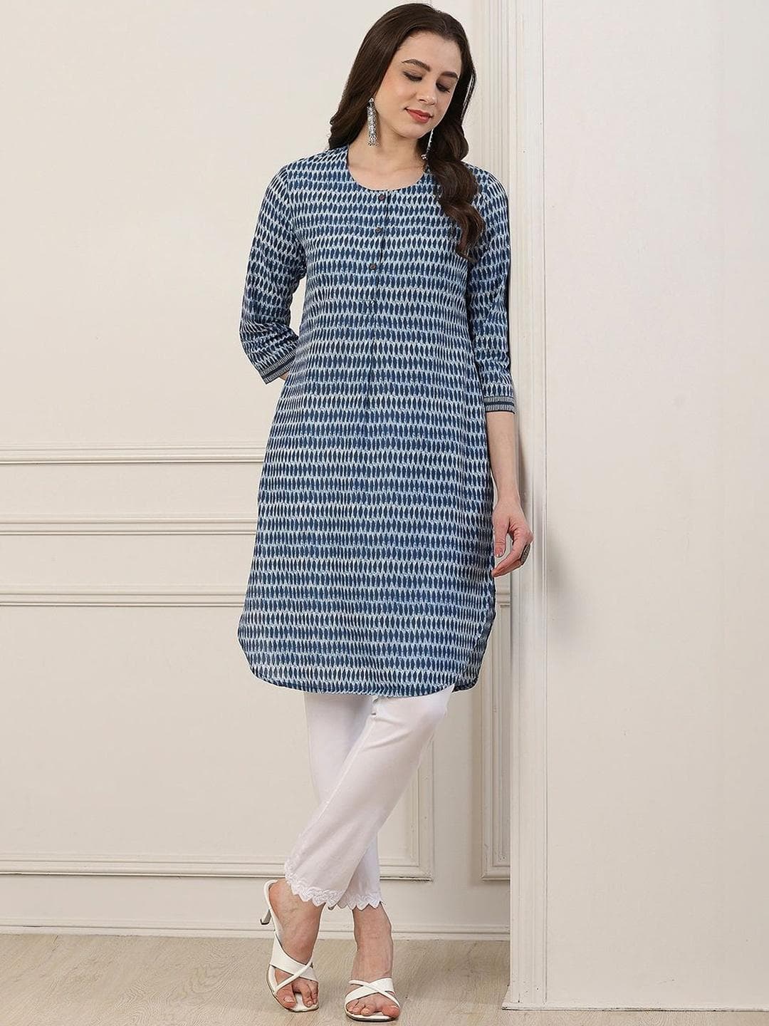 Biba Women Round Neck A-Line Cotton Kurta