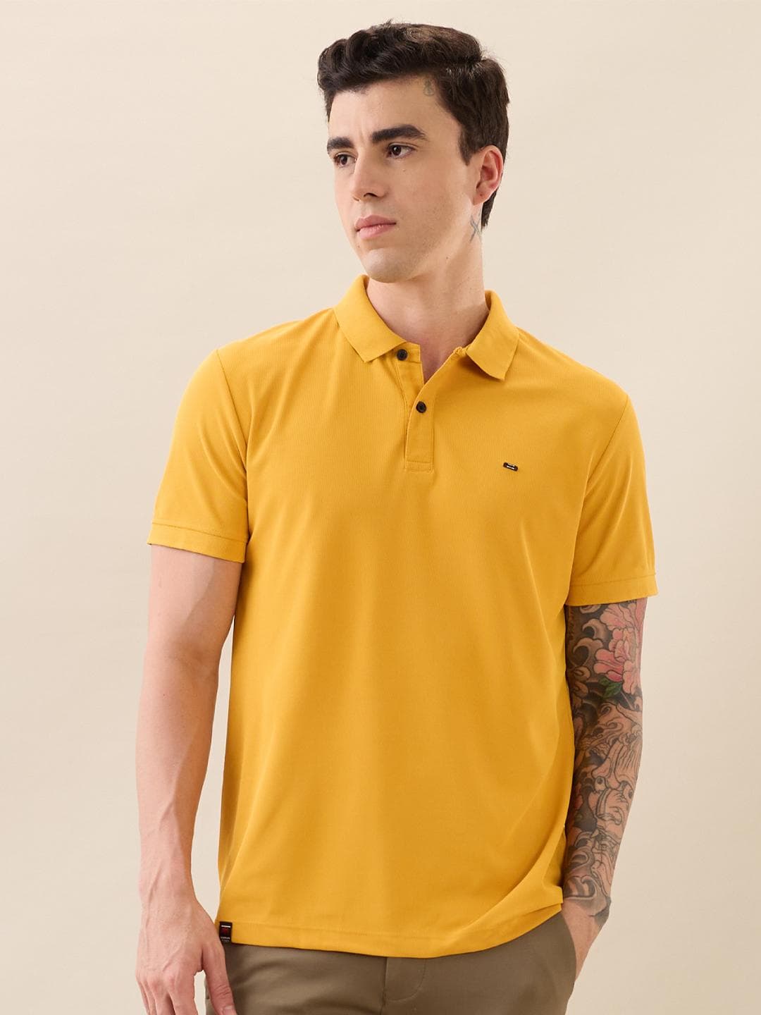 Nostrum Cherry Half Sleeve Mustard Plain Polo T-shirt