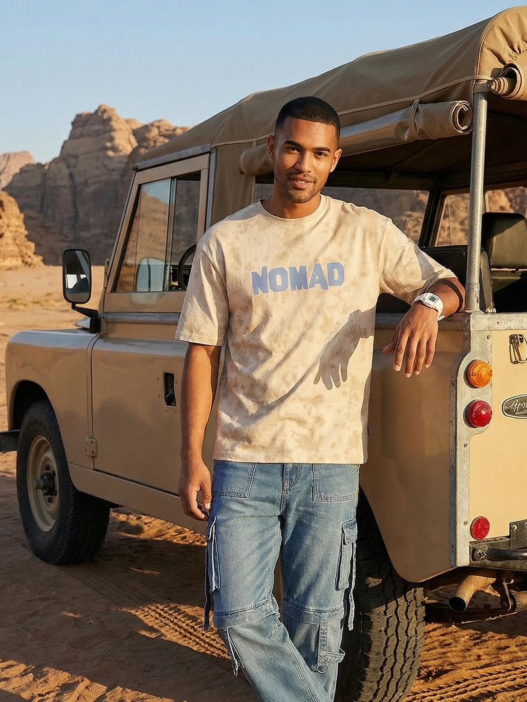 The Roadster Life Co. Oversized Fit Dyed Effect Typography Printed Pure Cotton T-shirt