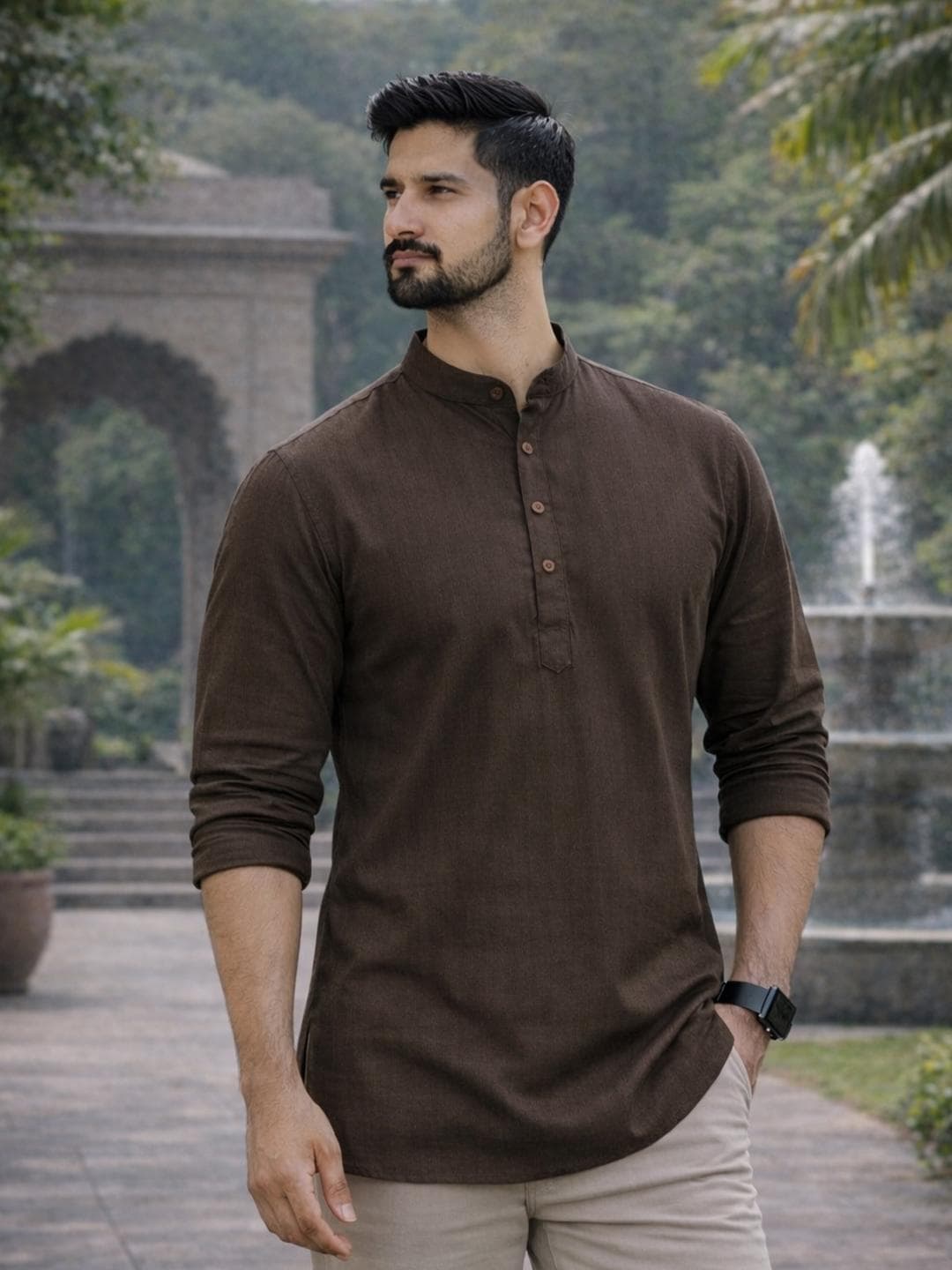 LADSLOOM Men Solid Long Sleeve Mandarin Kurta