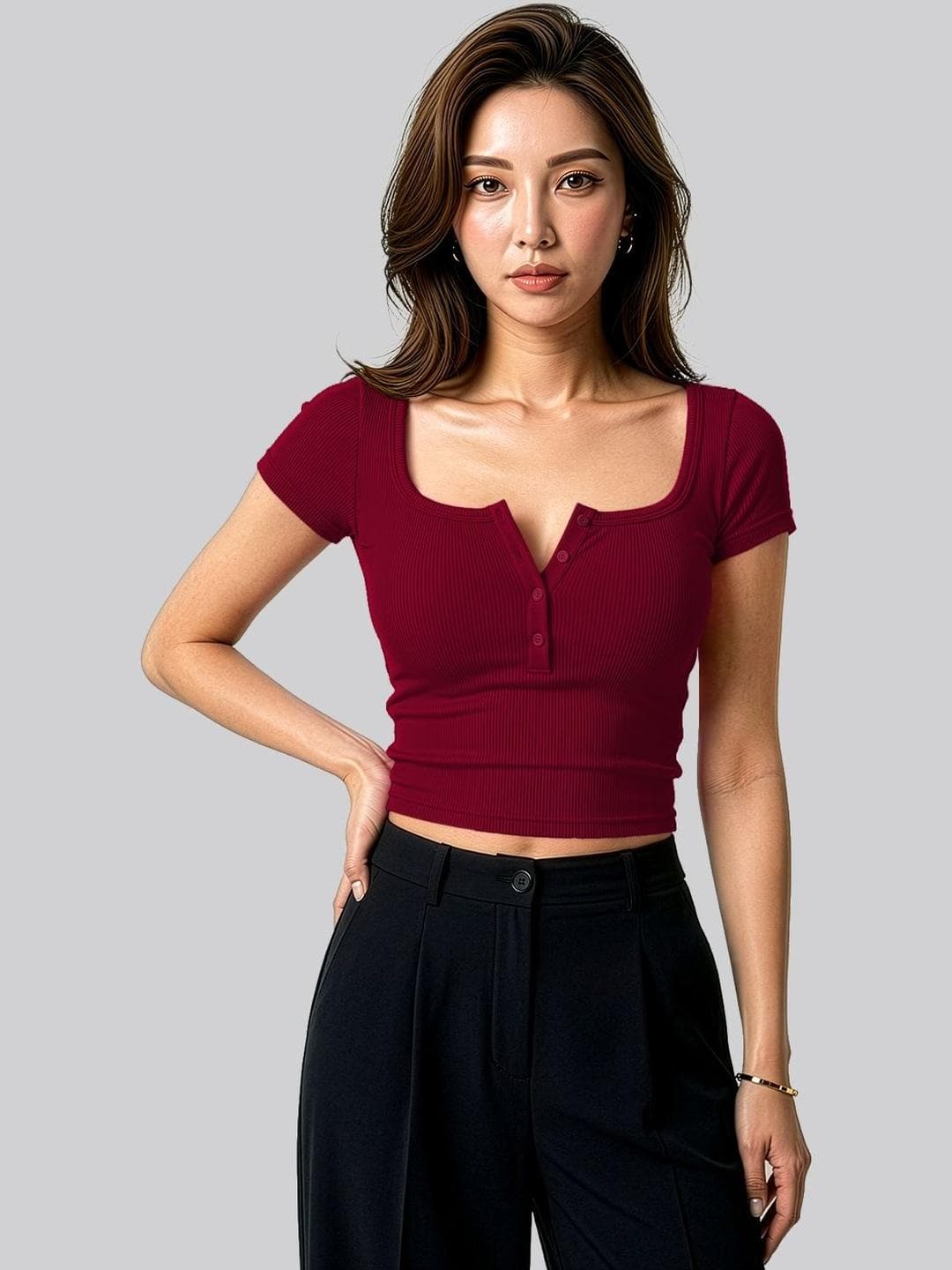 Maheshvi Ribbed Scoop Neck Crop Top