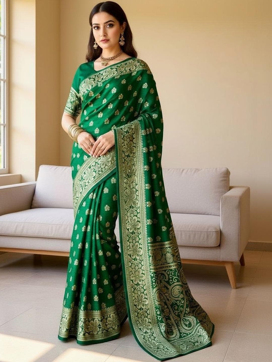 SZN Ethnic Motifs Zari Silk Blend Heavy Work Banarasi Saree