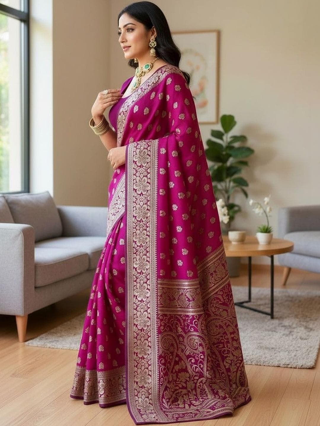 SZN Ethnic Motifs Zari Silk Blend Heavy Work Banarasi Saree