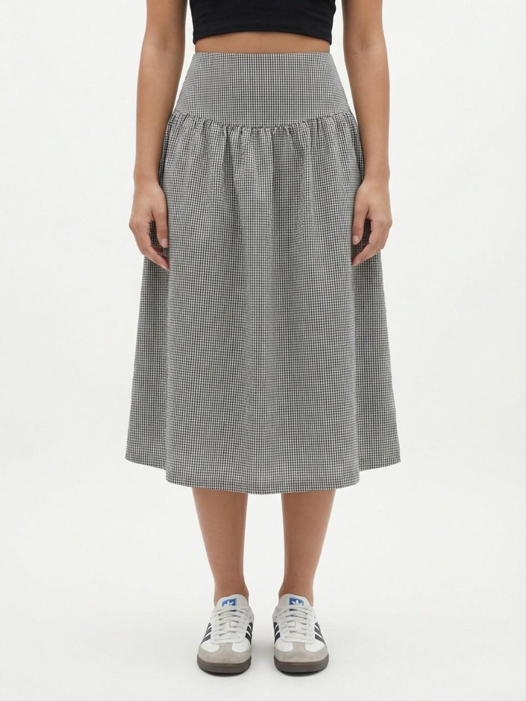 glitchez Women Gingham Checked Midi A-Line Skirt