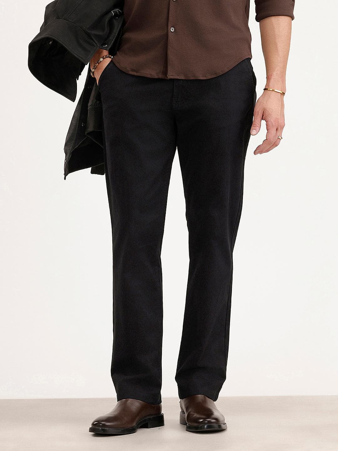 WROGN Men Pure Cotton Straight Fit Chinos Trousers